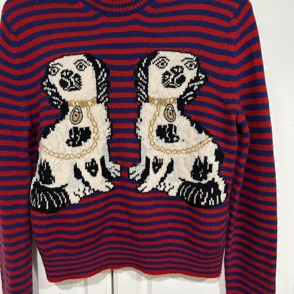 GUCCI Striped Wool Sweater With King Spaniel Intarsia Blue In Red Size… - Picture 4 of 12